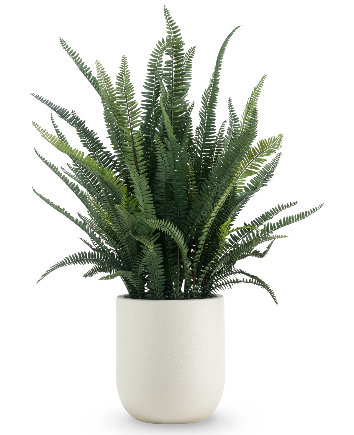 De Kunstplant Varenblad 102 cm heeft weelderige groene varenvaren en wordt geleverd in een eenvoudige witte ronde pot, tegen een effen witte achtergrond.