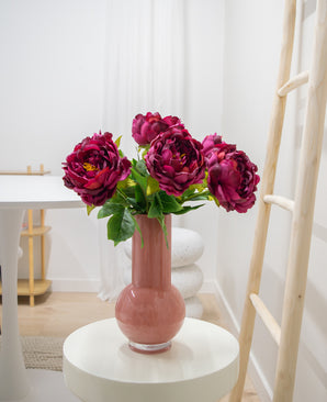 Zijden kunstbloemen boeket Peony Aubergine