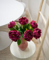 Zijden kunstbloemen boeket Peony Aubergine