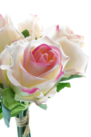 Kunstrozenboeket 7 Rozen Real Touch Crème/Roze 30 cm