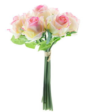 Kunstrozenboeket 7 Rozen Real Touch Crème/Roze 30 cm
