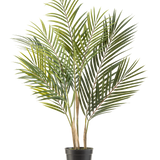 De Kunstpalm Chamaedorea 71 cm heeft lange, slanke groene bladeren en meerdere stammen, waardoor het lijkt alsof het een hoge palm in pot is tegen een witte achtergrond.