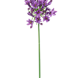 Een enkele lange groene stengel met aan de top bloeiende trosjes kleine, stervormige paarse Kunstbloem Agapanthus 77 cm paars bloemen, geïsoleerd op een witte achtergrond.