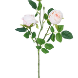 De Kunstrozentak Real Touch roze 72cm heeft een enkele stengel met twee lichtroze rozenbloesems, een rozenknop en groene bladeren, geïsoleerd op een witte achtergrond.