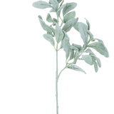 Een enkele Kunstbloem Eucalyptus rond 70 cm steel met zilvergroene, ovaalvormige bladeren met zachte textuur, geïsoleerd op een witte achtergrond.