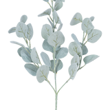 De Kunstbloem Eucalyptus rond 68 cm heeft lichtgroene, ronde bladeren op dunne stelen, mooi geïsoleerd tegen een witte achtergrond.
