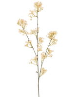 Een enkele stengel van Kunstbloem Gypso, 106 cm, crème/bruin, met kleine, sierlijke crème- en bruine bloemetjes die zich vertakken, afgezette op een witte achtergrond.