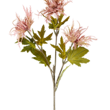 Een enkele stengel van Kunstbloem Armeria maritima, 67 cm oudroze, met meerdere groene blaadjes en drie puntige, oudroze bloemen, afgebeeld tegen een effen witte achtergrond.