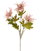 Een enkele stengel van Kunstbloem Armeria maritima, 67 cm oudroze, met meerdere groene blaadjes en drie puntige, oudroze bloemen, afgebeeld tegen een effen witte achtergrond.