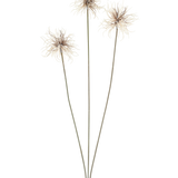 Drie kunstbloemen van het geslacht Xanthium in crèmekleur en bruin, elk met dunne, lange stelen van 64 cm, in een waaiervorm gerangschikt tegen een effen witte achtergrond.