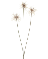 Drie kunstbloemen van het geslacht Xanthium in crèmekleur en bruin, elk met dunne, lange stelen van 64 cm, in een waaiervorm gerangschikt tegen een effen witte achtergrond.