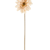 Een enkele Kunstbloem Mini Gerbera in crème/bruin, met gelaagde bloemblaadjes en een lange, dunne steel van 47 cm, gecentreerd tegen een witte achtergrond.