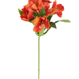 Kunstbloem Alstroemeria, 47 cm, oranje met meerdere gevlekte bloemen en groene bladeren op een witte achtergrond.