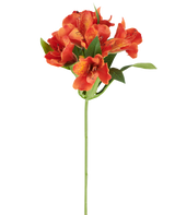 Kunstbloem Alstroemeria, 47 cm, oranje met meerdere gevlekte bloemen en groene bladeren op een witte achtergrond.