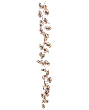 De Kunst Begonia slinger 180 cm UV heeft een enkele, dunne liaan versierd met vele kleine groene en roze blaadjes, allemaal tegen een strakke witte achtergrond.