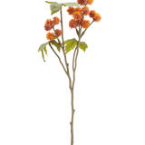 Kunstbloem Ricinus 43 cm, oudoranje kunsttak met stekelige, gedempte oranje bloemtrossen en groene bladeren.