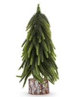 Mini-kunstkerstboom Wedel van 30 cm met naaldachtige takken op een cilindervormige voet met houtnerfmotief, ideaal als compacte kerstversiering.