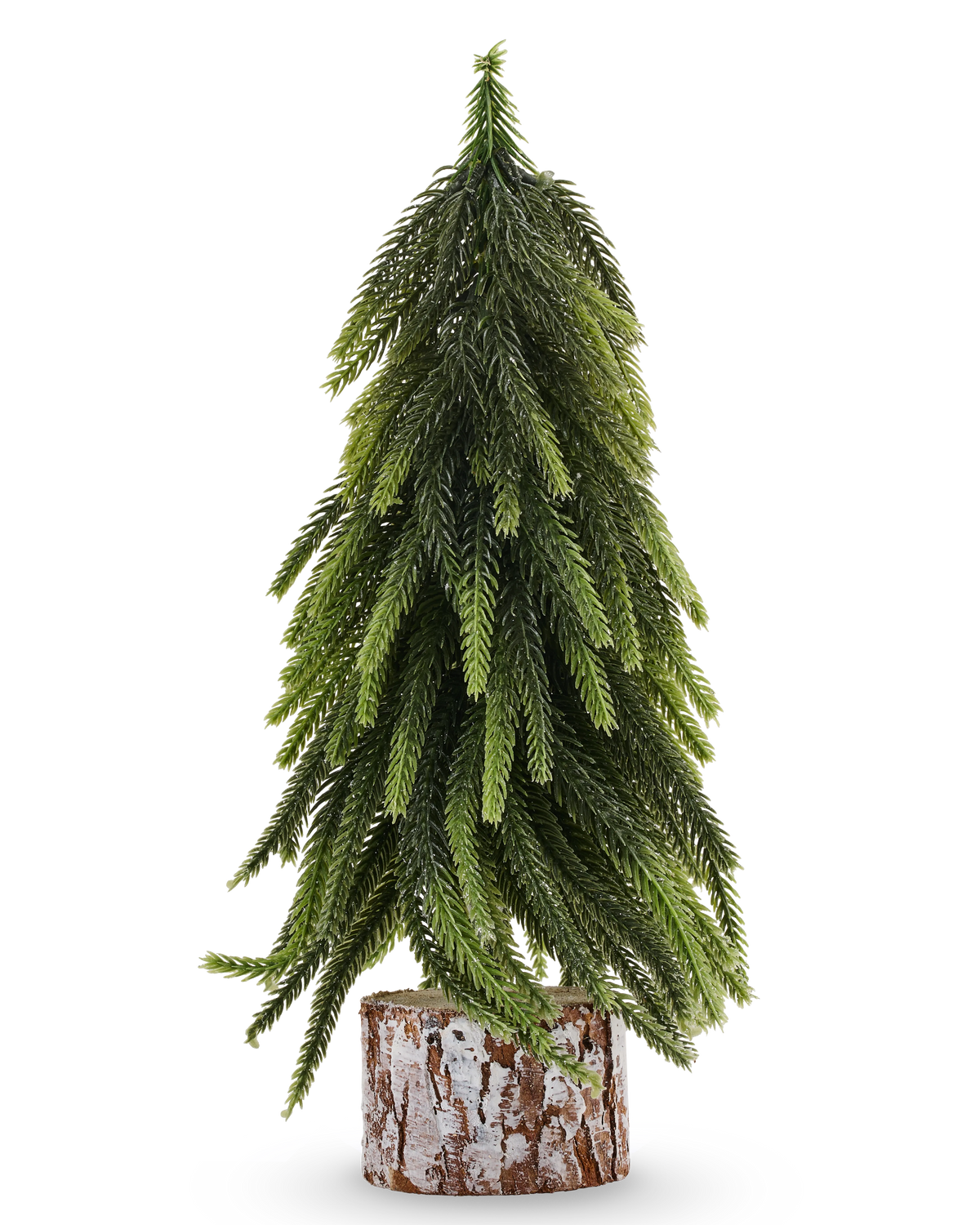 Mini-kunstkerstboom Wedel van 30 cm met naaldachtige takken op een cilindervormige voet met houtnerfmotief, ideaal als compacte kerstversiering.