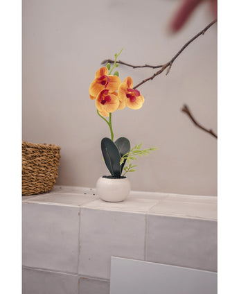 Kunst Orchidee 28 cm geel/rood in pot