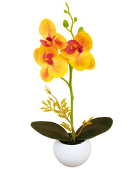 Kunst Orchidee 28 cm geel/rood in pot