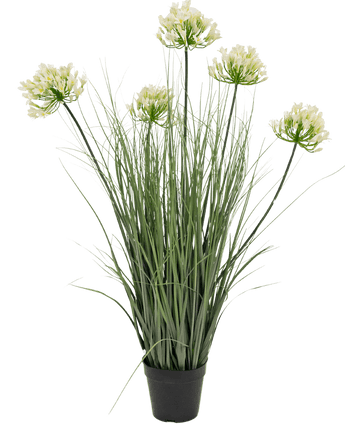 Kunstgras witte Agapanthus uiengraspot 90cm brandvertragend