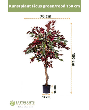 Kunstplant Ficus groen/rood 150 cm