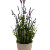 De Kunstplant Lavendel 51 cm in sierpot heeft lange groene stelen en kleine paarse bloemen in een lichtgekleurde pot, tegen een witte achtergrond.