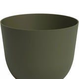 De Plantenbak Havanna Ø40cm x H33cm is een matte olijfgroene bloempot met een gladde, ronde vorm en brede opening, tegen een witte achtergrond.