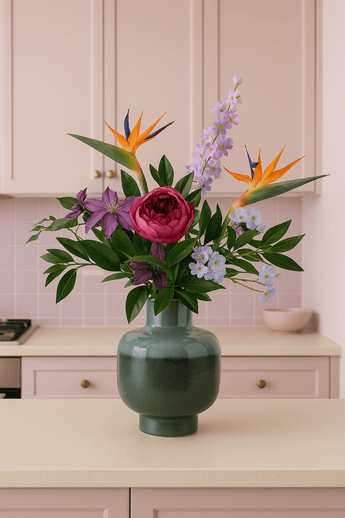 Zijden kunstbloemen boeket Caribbean Sunset