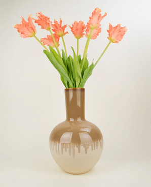 Zijden kunstbloemen boeket Franse Parkiet Tulp koraal
