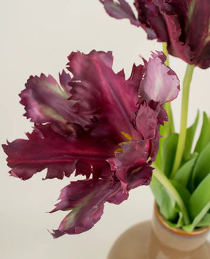 Zijden kunstbloemen boeket Franse Parkiet Tulp paars