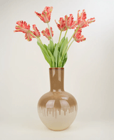 Zijden kunstbloemen boeket Franse Parkiet Tulp rood/geel