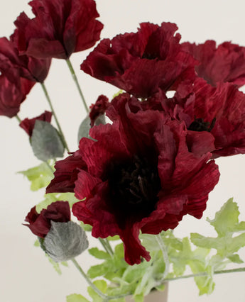 Zijden kunstbloemen boeket Poppy Bordeaux