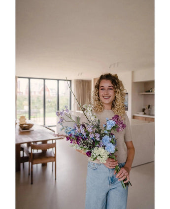 Zijden kunstbloemen boeket Purple Rain