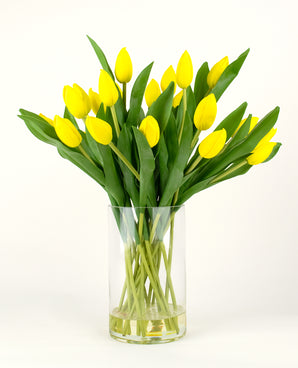 Zijden kunstboeket Tulpen in vaas Geel