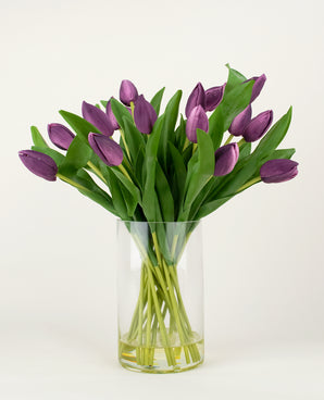Zijden kunstboeket Tulpen in vaas Paars