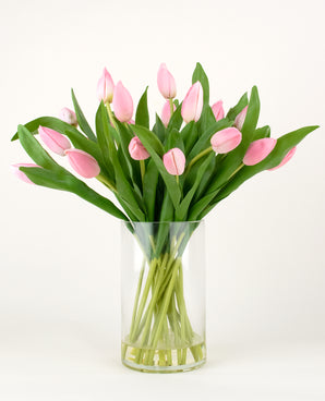 Zijden kunstboeket Tulpen in vaas Roze