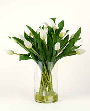 Zijden kunstboeket Tulpen in vaas Wit