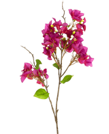 Een Kunstbloem Bougainvillea 90 cm paars met levendige paarse bloemen en groene bladeren tegen een witte achtergrond.