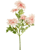 Een enkele stengel Kunstbloem Dahlia 68 cm roze heeft meerdere lichtroze dahlia bloemen en groene bladeren, geïsoleerd op een witte achtergrond.