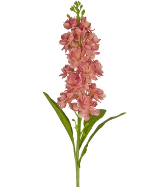 Een enkele Kunstbloem Violier 78 cm roze met roze bloemen en groene bladeren, geïsoleerd op een witte achtergrond.