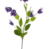 De Kunstbloem Fritillary 81 cm paars heeft een enkele steel met meerdere groene bladeren en paarse klokvormige bloemen, afgebeeld tegen een witte achtergrond.