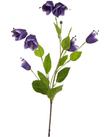 De Kunstbloem Fritillary 81 cm paars heeft een enkele steel met meerdere paarse klokvormige bloemen en groene bladeren, geïsoleerd op een witte achtergrond.
