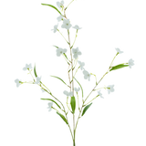 De Kunstbloem Alstroemeria Real Touch Wit 100 cm heeft slanke groene bladeren en kleine witte bloemen op een delicate steel, tegen een effen witte achtergrond.