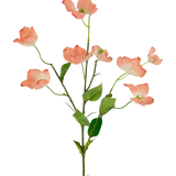 Het Kunstkornoelje Real Touch Lichtroze 74cm heeft een enkele steel met meerdere takken, elk versierd met lichtroze kornoeljebloemen en groene bladeren, tegen een effen witte achtergrond.
