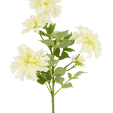 Een Kunstbloem Dahlia 60 cm groot met meerdere lichtgele dahlia bloemen en groene bladeren tegen een effen witte achtergrond.