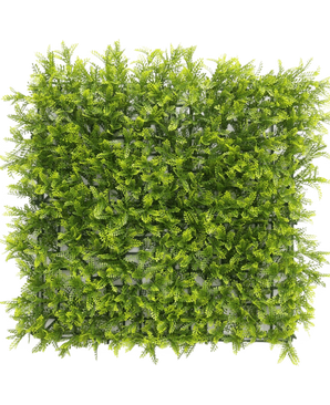 De Kunsthaag Groensteel 50x50 cm UV is een vierkant paneel van dicht, kunstmatig groen met kleine getextureerde bladeren dicht op elkaar voor een weelderige uitstraling, perfect voor een levendige inrichting tegen elke achtergrond.