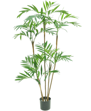 De Kunstplant Parlour Deluxe 120 cm heeft slanke bruine stengels en lange, smalle groene bladeren, gepresenteerd in een pot tegen een effen witte achtergrond.