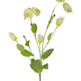 Een Kunstbloem Parelmoervlinder 94 cm groot met een enkele groene steel, meerdere witte klokvormige bloemen en meerdere groene bladeren op een effen witte achtergrond.